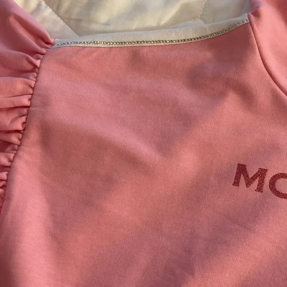 MonnaLisa 1968 Cotton Ruffled Cropped Hoodie in Pink. Size 12.